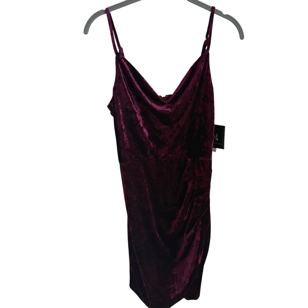 Y2K Velvet‎ Cowl Neck Mini Dress Wine Burgundy Holiday Glam Quiet Luxury Party S - Picture 2 of 6